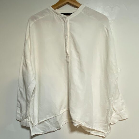 Zara Woman White Band Collar Women's Oversized Tunic Blouse Size M - Picture 2 of 7